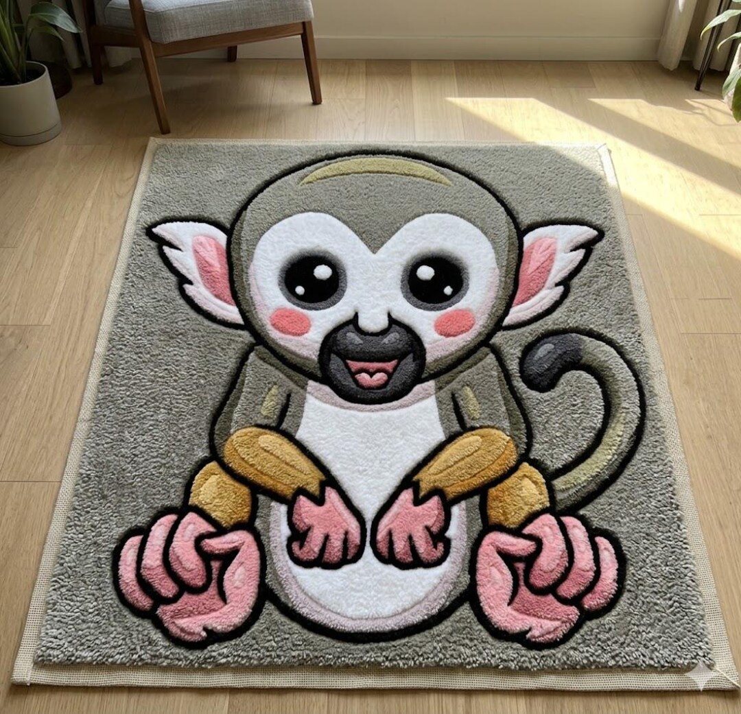 Handmade Cute Monkey Rug, Tufted Nursery Animal Carpet, Custom Kawaii ...