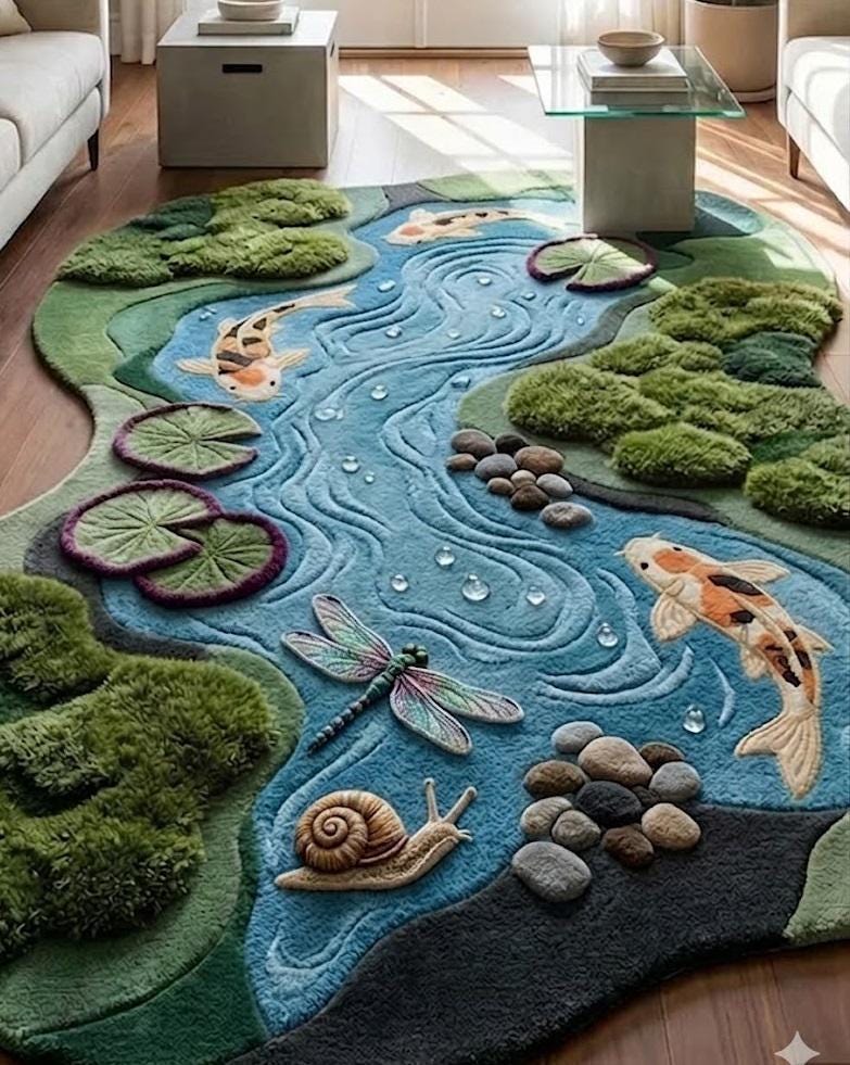 River Rug Custom Hand Tufted River Rug, Nature Inspired Koi Fish Carpet, 3D Moss ...