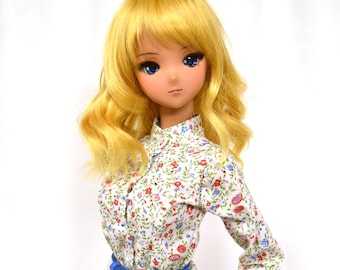Shirt Dress style of a Tiny Floral with Mandarin Collar, Cuffs and button-down front for Smart Doll and possibly slim 1/3 scale BJDs