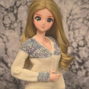 Hand-Knit V-neck Sweater for Smart Doll and possibly 1/3 scale BJDs. OOAK.