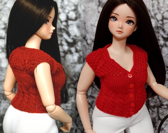 Choice of Hand-knit vests with cable design at waist for Smart Doll with Pear Body.