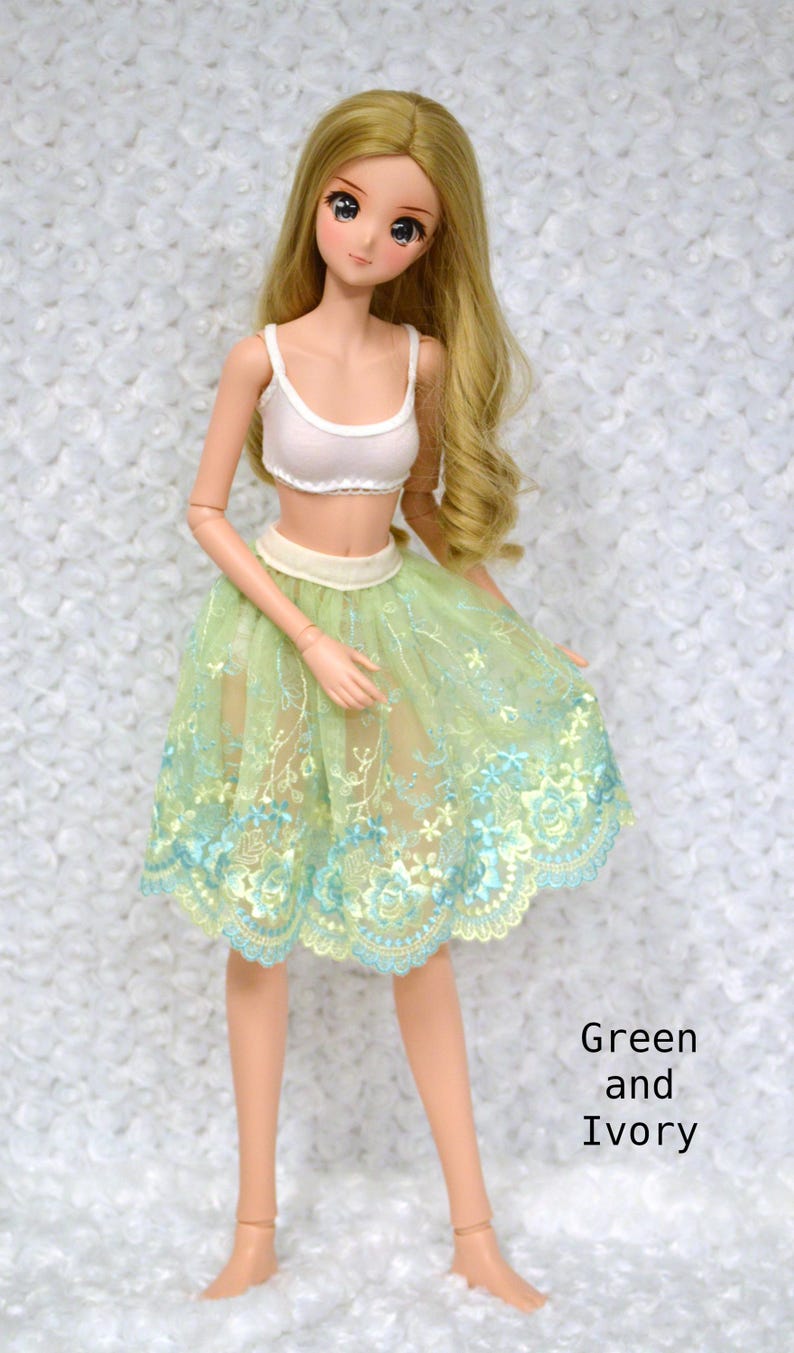 Smart Doll Lace Skirts in many color and design choices Green and Ivory