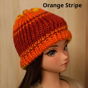 Smart Doll hand-knit Hats in color choices Orange Stripe