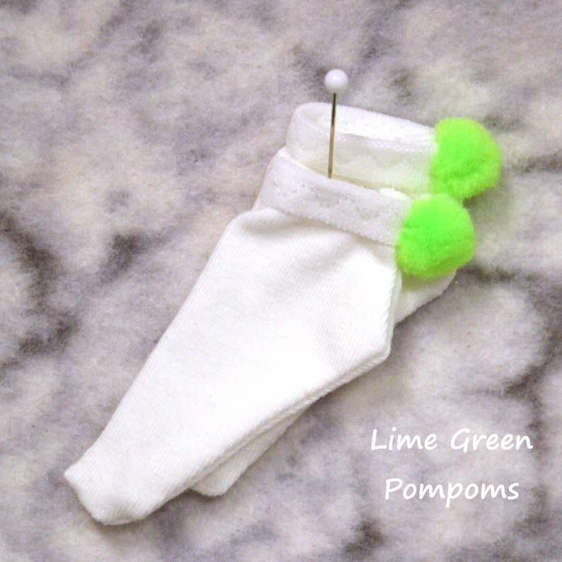 Choose with or without pompoms, short white socks for Smart Doll and feet 60-65mm in length Lime Green