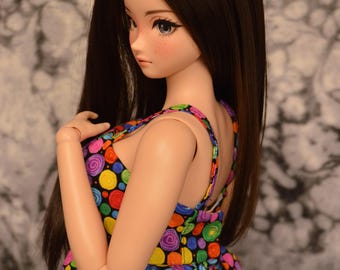 Primary Dots--Dress for Smart Doll Pear Body modeled on Live and Let Live in two lengths