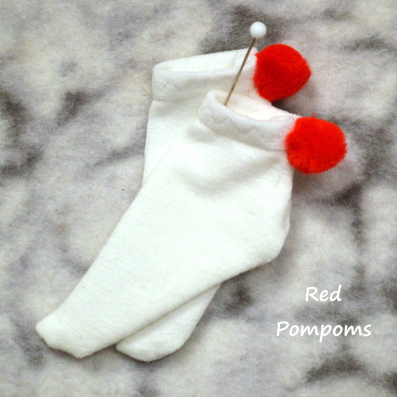 Choose with or without pompoms, short white socks for Smart Doll and feet 60-65mm in length Red
