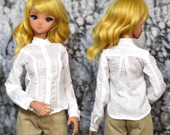 White Smart Doll Blouse with Mandarin collar; will fit Kirya and other 55-60 slim BJDs