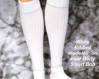 Smart Doll White Ribbed Knee-high Socks and for 1/3 scale BJDs: limited edition, special fabric purchase