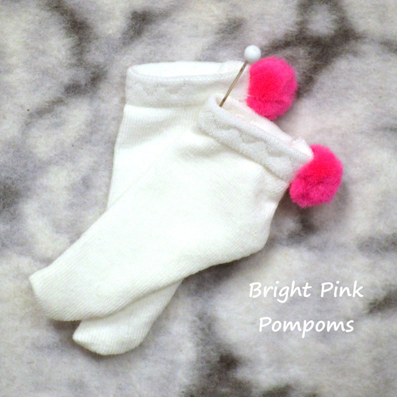 Choose with or without pompoms, short white socks for Smart Doll and feet 60-65mm in length Bright Pink