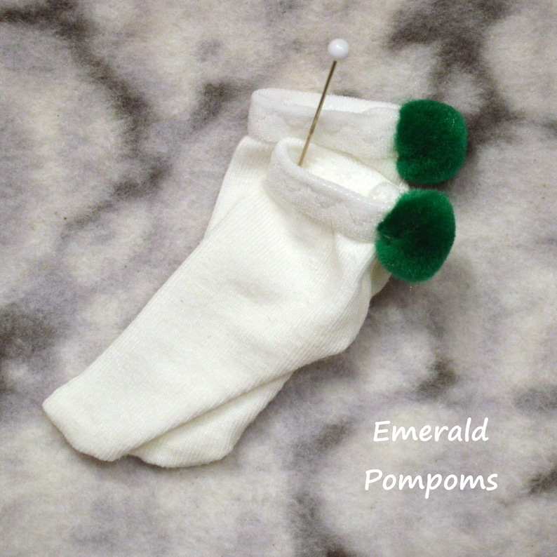 Choose with or without pompoms, short white socks for Smart Doll and feet 60-65mm in length Emerald