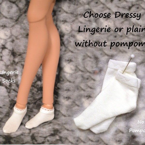 Choose with or without pompoms, short white socks for Smart Doll and feet 60-65mm in length