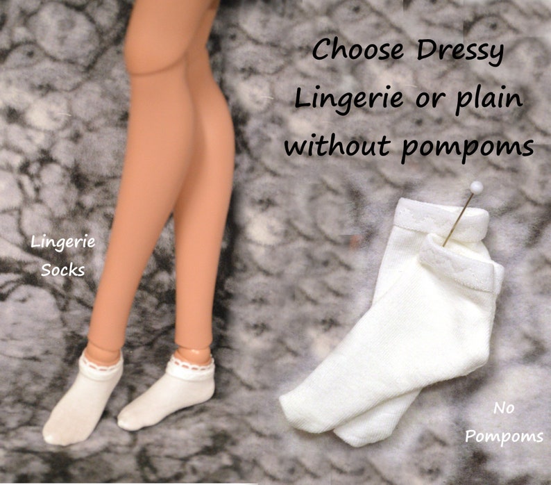 Choose with or without pompoms, short white socks for Smart Doll and feet 60-65mm in length image 1
