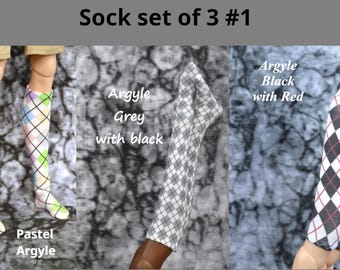 Calcetines de diseño hasta la rodilla en juegos de 3 para muñecas inteligentes, BJD 1/3, etc.