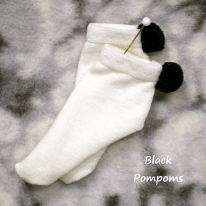 Choose with or without pompoms, short white socks for Smart Doll and feet 60-65mm in length Black