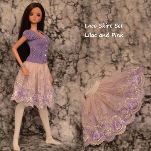 Lace Skirt and Knit Vest set for Smart Doll and slim 60cm BJDs Purple