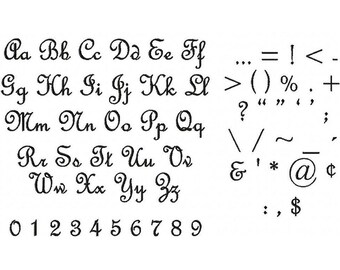 Instant Download - Embroidery Fonts - French Script Font Designs: Letters, Numbers, Symbols in 2 inch, 1 inch, 3/4 inch, 1/2 inch sizes