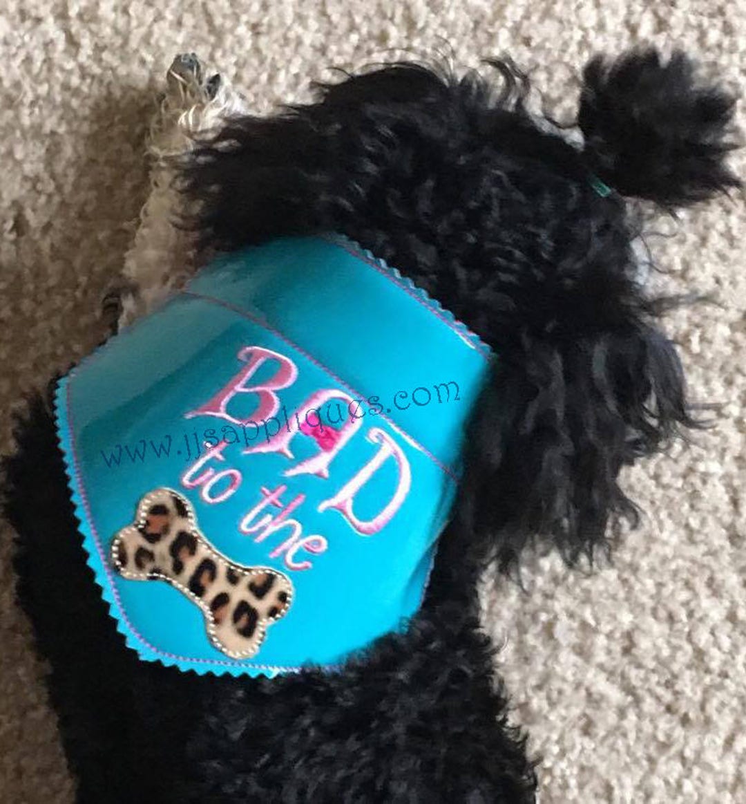 ITH Doggie Bandana Embroidery Design Bad to the Bone Girl in the Hoop Slide on Collar Bandana