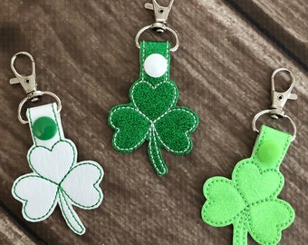 ITH Snap On Shamrock Hearts Outline Key Fob Design - St Patricks Day Machine Embroidery Key Fob - 4x4, 5x7, 6x10 hoop - Instant Download