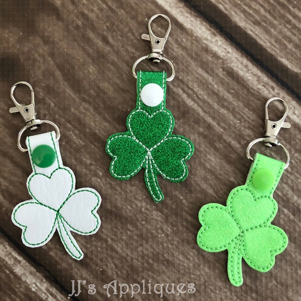 ITH Snap On Shamrock Hearts Outline Key Fob Design - St Patricks Day Machine Embroidery Key Fob - 4x4, 5x7, 6x10 hoop - Instant Download