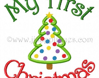 Instant Download - Christmas Embroidery Designs - My First Christmas with Decorated Tree Embroidery Applique Design 4x4, 5x7, 6x10 hoops