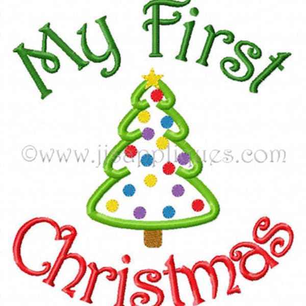 Instant Download - Christmas Embroidery Designs - My First Christmas with Decorated Tree Embroidery Applique Design 4x4, 5x7, 6x10 hoops