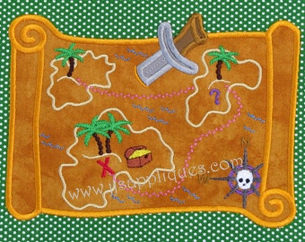 Treasure Map Embroidery Applique Design Pirate Treasure Map 5x7, 6x10 hoop - Instant Download