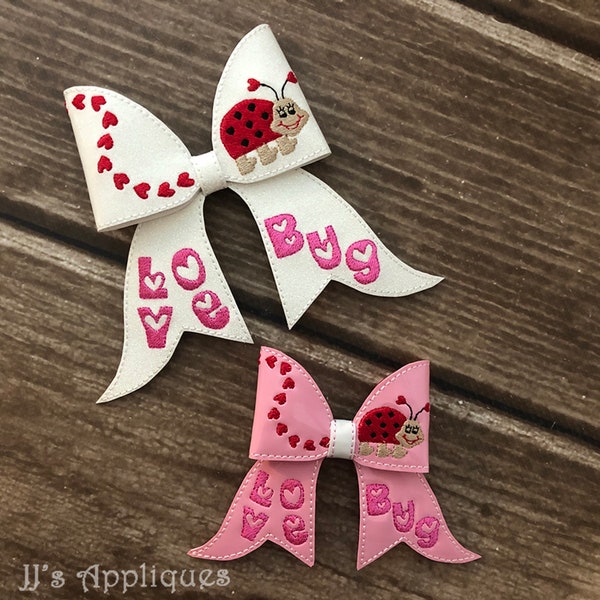 ITH Love Bug Cheer Bow  Embroidery Design - 2 sizes with multiple designs in 4x4, 5x7, 6x10 hoop sizes - Instant Download