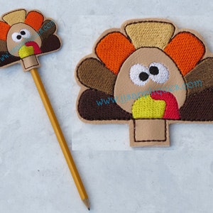 ITH Thanksgiving Turkey Face Pencil Topper Feltie Designs 4x4, 5x7 hoops - Instant Download