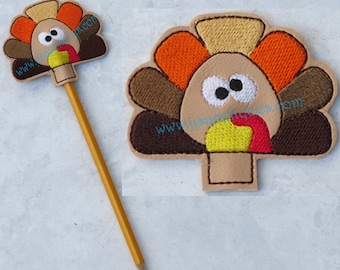 ITH Thanksgiving Turkey Face Pencil Topper Feltie Designs 4x4, 5x7 hoops - Instant Download