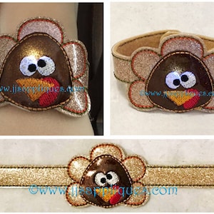 ITH Snap On Flashing Turkey Face Bracelet Embroidery Design - adult child toddler sizes - 6x10, 5x7 hoops with multiples - Instant Download