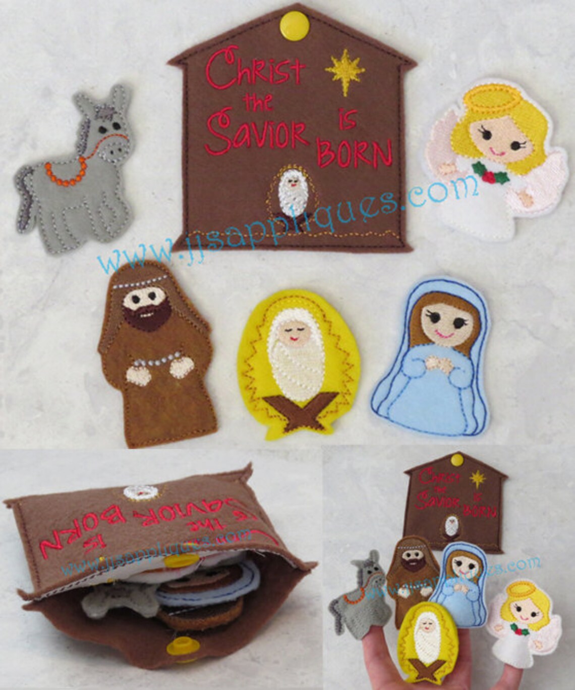ITH Nativity Finger Puppet Set With Carry Case Digital Embroidery ...