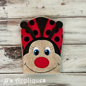 LadyBug Bath Mitt 3D In the Hoop applique digital design 5x7, 6x10, 8x12 hoops - Instant Download