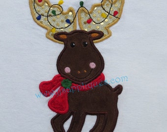 Christmas Moose in Tangled Lights Embroidery Applique Design 4x4, 5x7, 6x10 hoop sizes - Instant Download