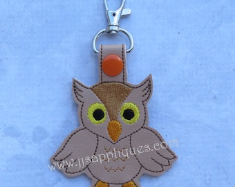 Instant Download -  ITH Owl Key Fob Design - Woodland Critter Embroidery Feltie Key Fob - 4x4, 5x7 hoops