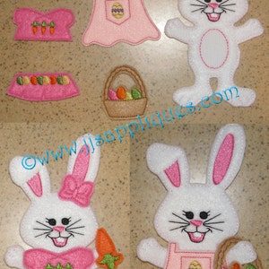 In the Hoop Un Paper Doll Bunny Embroidery Design with Accessories, Set of 7 designs - 4x4, 5x7, and 6x10 hoops -Instant Download