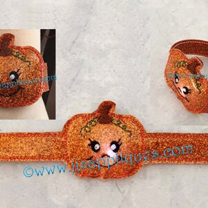 ITH Snap On Flashing Pumpkin Bracelet Embroidery Design - adult child toddler sizes - 6x10, 5x7 hoops with multiples- Instant Download