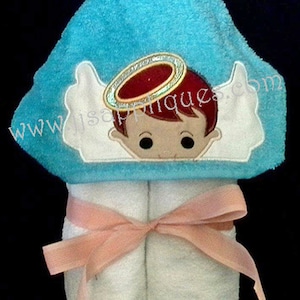 Angel Boy Peeker Hooded Towel In the Hoop applique digital design 4x4, 5x7, 6x10 hoops - Instant Download