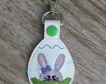 ITH Snap On Easter Bunny in Egg Key Fob Design - Easter Egg Machine Embroidery Key Fob - 4x4, 5x7 hoop - Instant Download