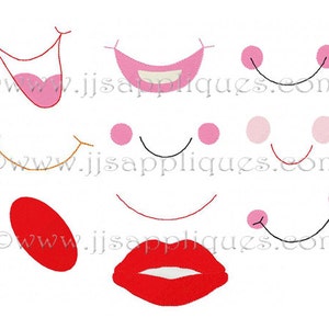 Mouth Embroidery Designs - Lot of 10 Mouth and Lip Styles 4x4 hoop 1 inch, 2 inch, 3 inch designs, 30 Digital Designs Instant Download