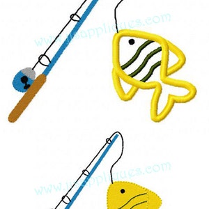 Instant Download  - Fishing Pole with hooked Fish Embroidery Applique AND Fill Designs COMBO PAK 10 sizes - 4x4, 5x7 6x10 hoops