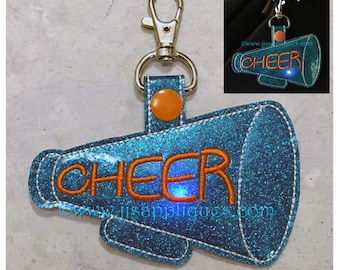 ITH Flashing Snap On Cheer Megaphone Plain Back Bag Tag Design digital embroidery design 4x4, 5x7 hoops - Instant Download