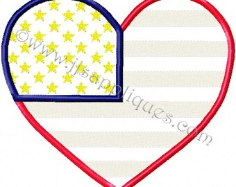Instant Download - 4th of July Embroidery Applique Design American Flag Heart Shape 4x4, 5x7, 6x10 hoop sizes