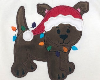 Christmas Doggie Applique - Christmas Dog Applique - Animal Embroidery Applique -  4x4, 5x7, 6x10 hoop sizes - Instant Download