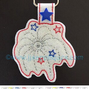 Instant Download ITH Snap On Sparkler Key Fob Design 4th of July Embroidery Feltie Key Fob 4x4, 5x7 hoop image 2