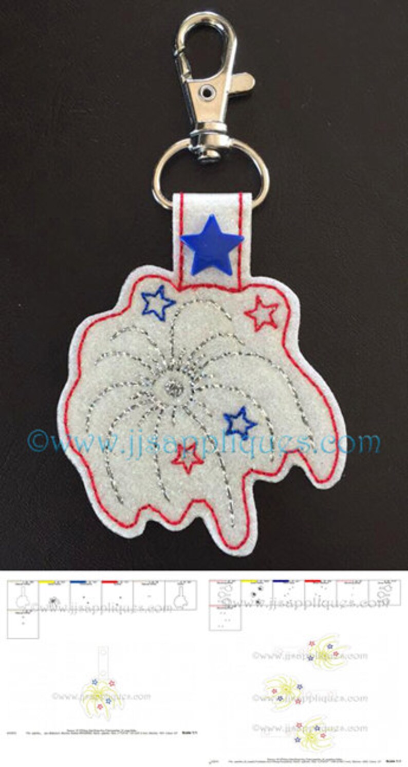 Instant Download ITH Snap On Sparkler Key Fob Design 4th of July Embroidery Feltie Key Fob 4x4, 5x7 hoop image 2