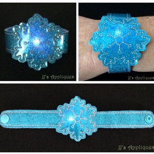ITH Snap On Blitzende Schneeflocke Armband Stickdatei - Erwachsene Kinder Kleinkind Größen - 6x10, 5x7 Hoops mit einem Vielfachen - Instant Download