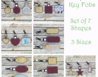 ITH Snap On Shapes Blanks Key Fob Design Set of 7 Shapes - Embroidery Digital File  4x4, 5x7 hoops - Instant Download