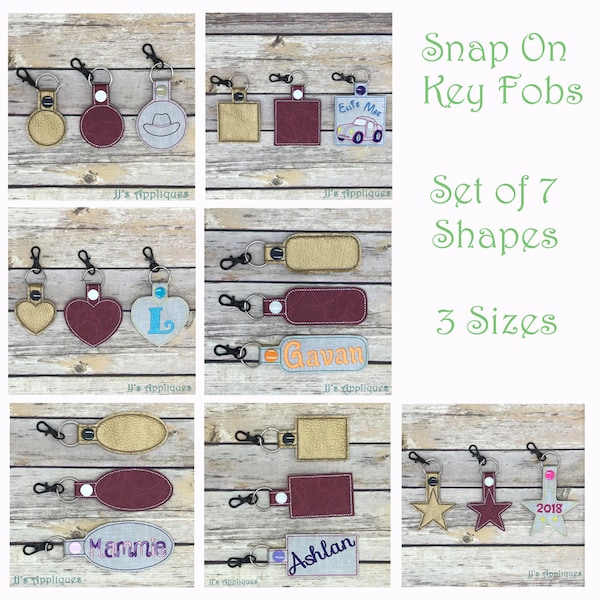 ITH Snap On Shapes Blanks Key Fob Design Set of 7 Shapes - Embroidery Digital File  4x4, 5x7 hoops - Instant Download