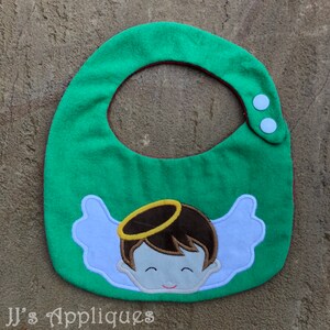 Angel Boy Baby Bib with Side Snap ITH - 3 sizes: 8 x 9.44 hoop, newborn and standard neck; 8 x 12 hoop standard neck - Instant Download