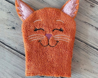 Kitty Bath Mitt 3D ITH Machine Embroidery Design - Digital Download